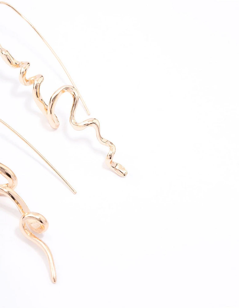 Gold Twisted Spiral Drop Earrings