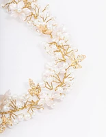 Gold Pearl Cluster Flower Hair Drape