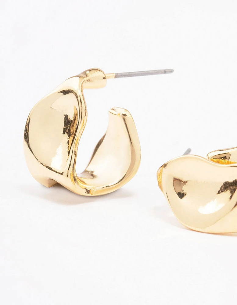 Gold Plated Bold Warped Huggie Earrings