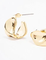 Gold Plated Bold Warped Huggie Earrings