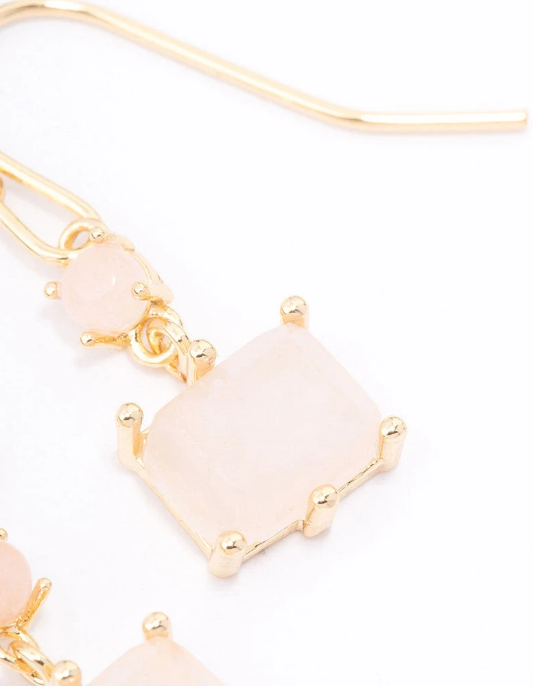 Gold Plated Round & Square Semi-Precious Drop Earrings