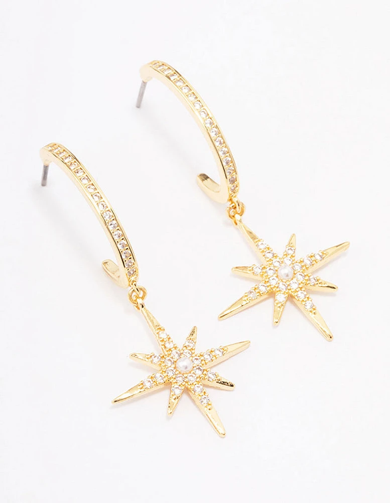 Gold Plated Long Celestial Drop Earrings