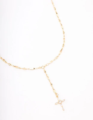 Gold Plated Marquise Cubic Zirconia Cross Y-Necklace