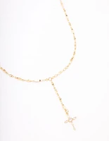 Gold Plated Marquise Cubic Zirconia Cross Y-Necklace