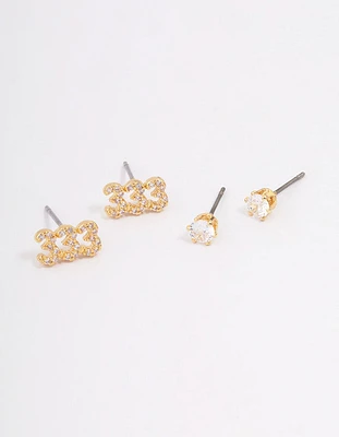 Gold Plated Cubic Zirconia Angel Number Stud Earring Pack