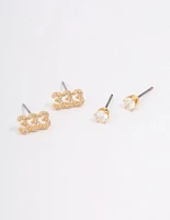 Gold Plated Cubic Zirconia Angel Number Stud Earring Pack