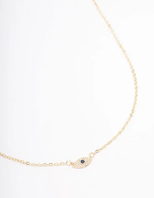 Gold Plated Cubic Zirconia Mini Evil Eye Pendant Necklace
