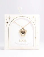 Gold Plated Detailed Heart Locket Pendant Necklace