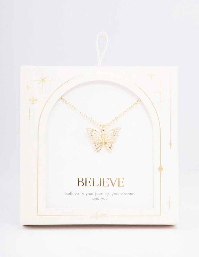 Gold Plated Cubic Zirconia Butterfly Pendant Necklace