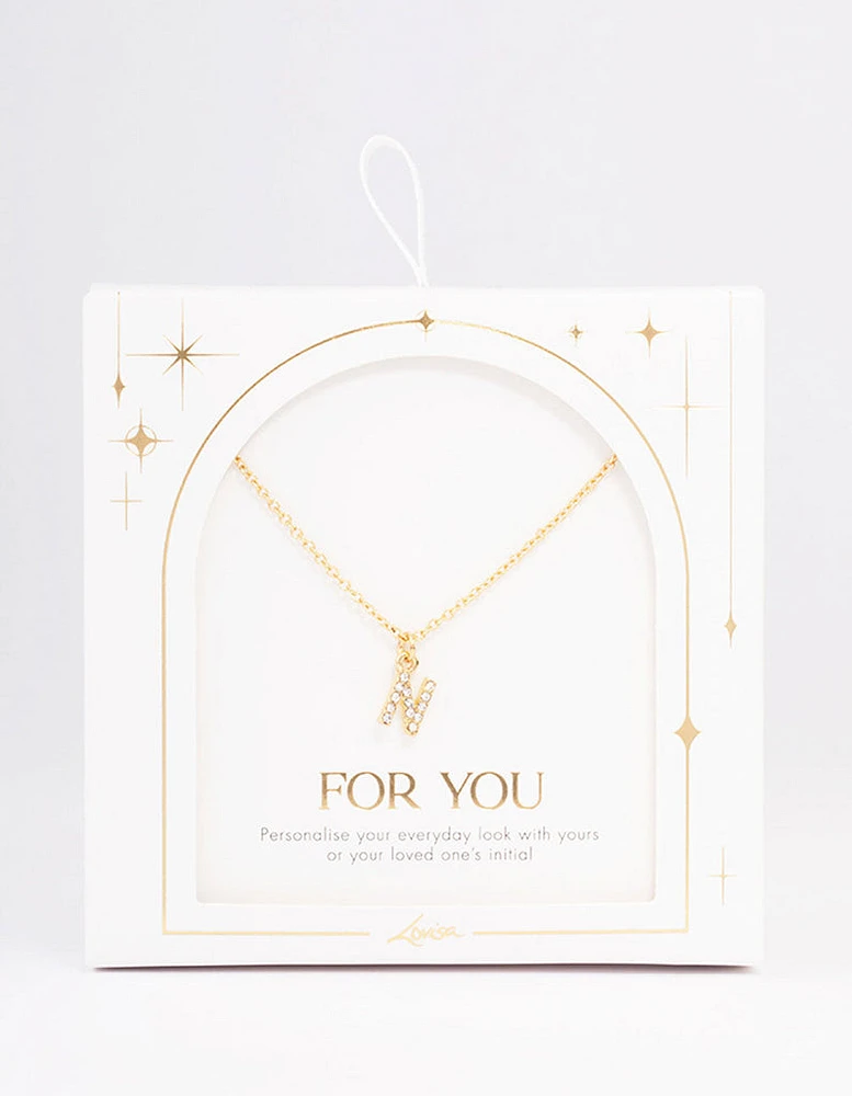 Letter N Gold Plated Initial Pendant Necklace