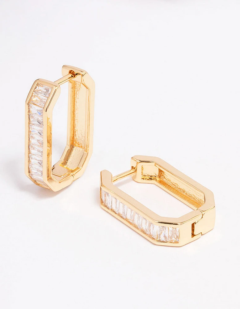 Gold Plated Octagon Cubic Zirconia Hoop Earrings
