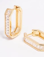 Gold Plated Octagon Cubic Zirconia Hoop Earrings