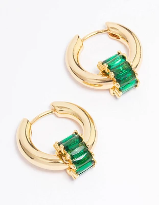 Gold Plated Emerald Hoop Earrings