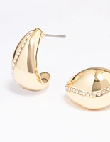 Gold Plated Wide Teardrop Crystal Hoop Earrings