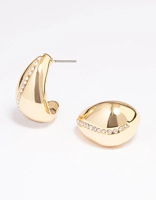 Gold Plated Wide Teardrop Crystal Hoop Earrings