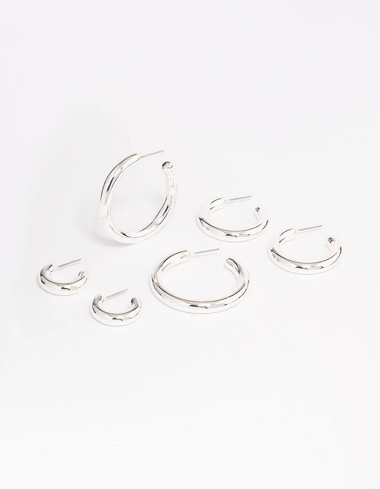 Silver Plated Chubby Hoop Earring -Pack