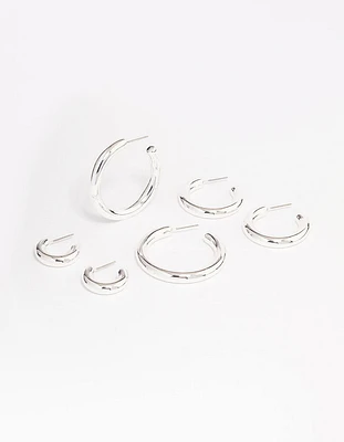 Silver Plated Chubby Hoop Earring -Pack