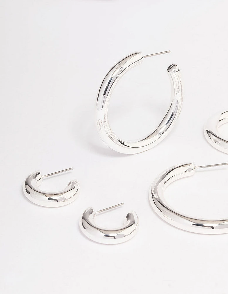 Silver Plated Chubby Hoop Earring -Pack