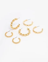 Gold Plated Textured Hoop Earring 3-Pack