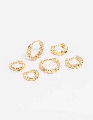 Gold Plated Fine Hoop Earring 3-Pack