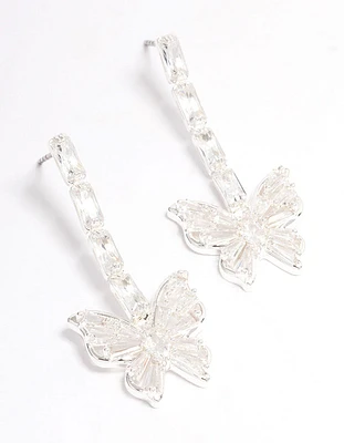 Silver Plated Butterfly Cubic Zirconia Drop Earrings