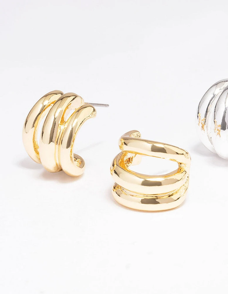 Gold & Silver Plated Huggie Hoop Earring Pack