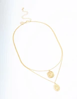 Gold Plated Coin Pendant Layered Necklace