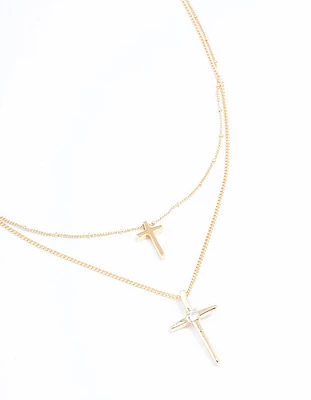 Gold Plated Layered Cross Necklace Pack