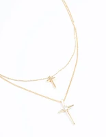 Gold Plated Layered Cross Necklace Pack