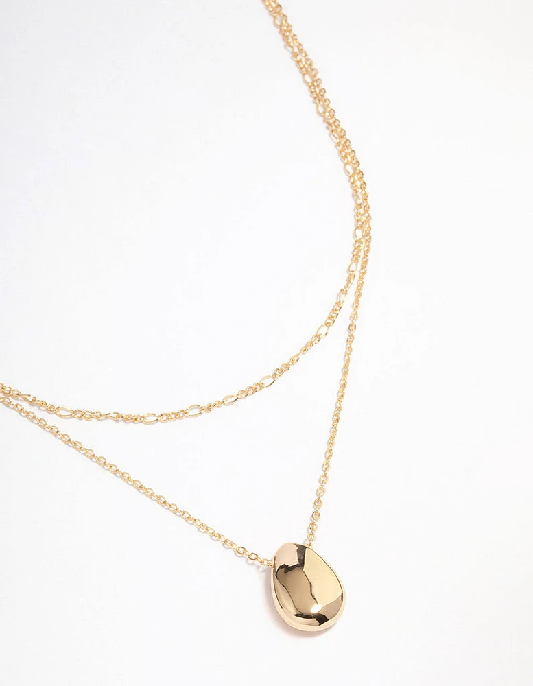 Gold Plated Layered Drop Pendant Necklace