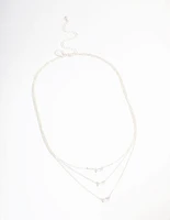 Silver Plated Cubic Zirconia Baguette Layered Necklace