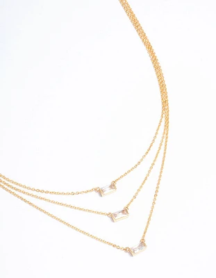 Gold Plated Cubic Zirconia Baguette Layered Necklace