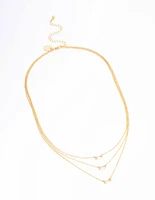 Gold Plated Cubic Zirconia Baguette Layered Necklace