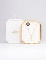 Gold Plated Cross Cubic Zirconia Necklace & Earrings Set