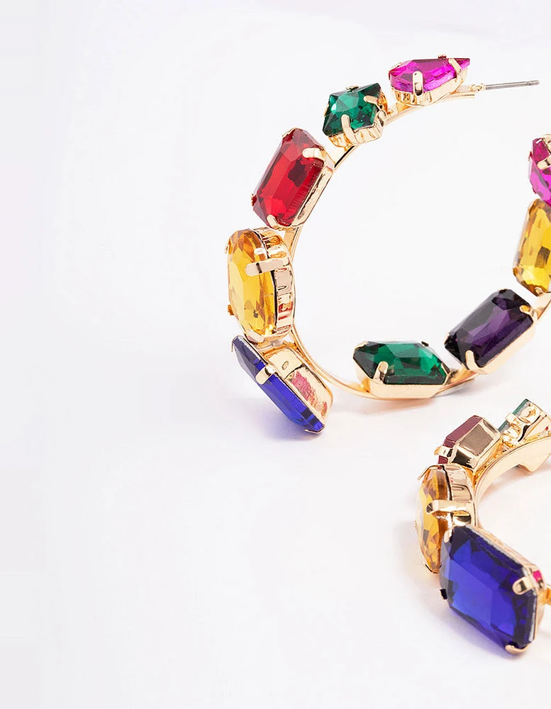 Gold Multi Stone Hoop Earrings