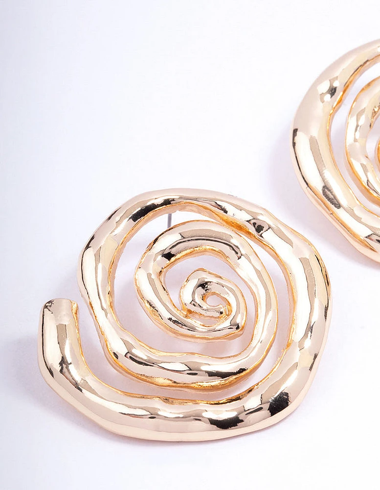 Gold Spiral Medium Stone Stud Earrings