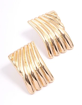 Gold Linear Square Stud Earrings