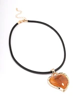 Gold Cord Textured Puffy Heart Pendant Necklace