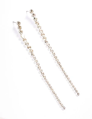 Silver Long Diamante Drop Earrings