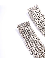 Rhodium Double Diamante Cupchain Drop Earrings