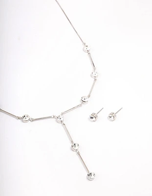 Rhodium Diamante Drop Jewellery Set