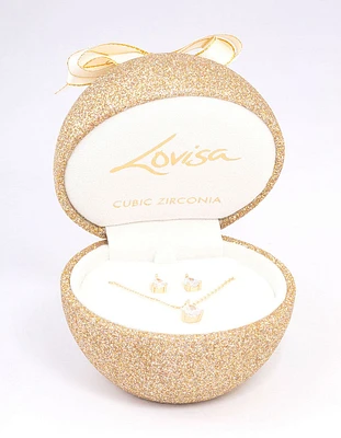 Gold Teardrop Cubic Zirconia Earring & Necklace Set