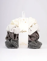 Grey & Cream Christmas Hair Scrunchie Gift 4-Pack