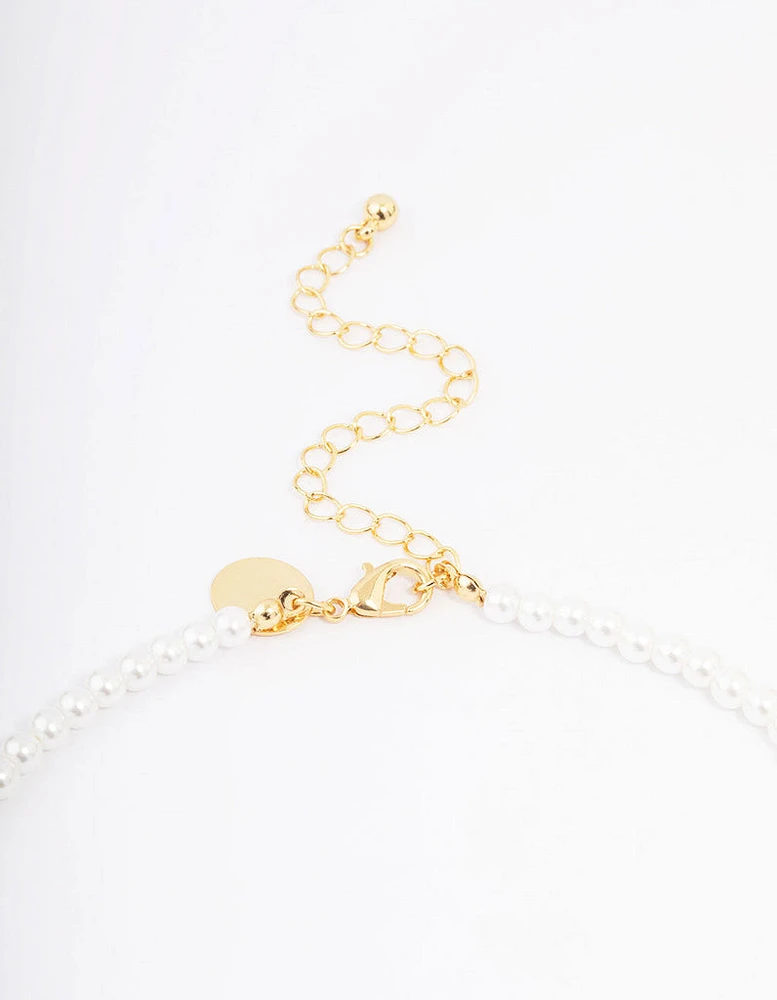 Gold Plated Letter Initial & Pearl Pendant Necklace