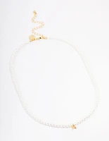 Gold Plated Letter A Initial & Pearl Pendant Necklace