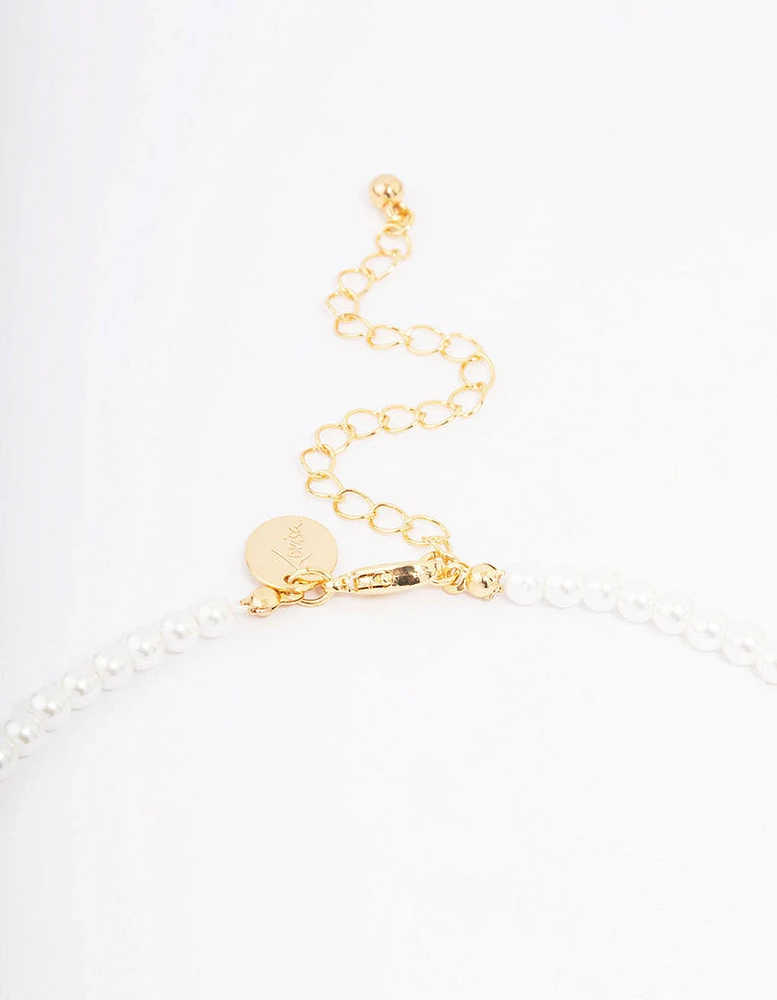 Gold Plated Letter A Initial & Pearl Pendant Necklace