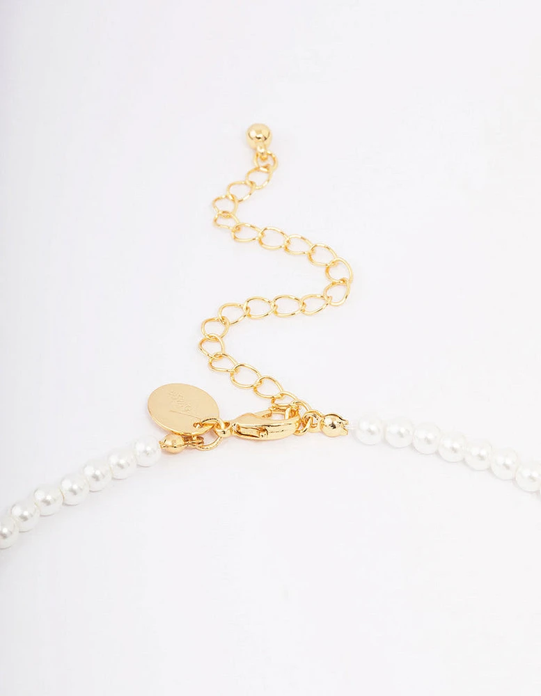 Gold Plated Letter T Initial & Pearl Pendant Necklace