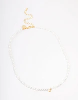 Gold Plated Letter J Initial & Pearl Pendant Necklace