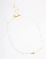 Gold Plated Letter R Initial & Pearl Pendant Necklace