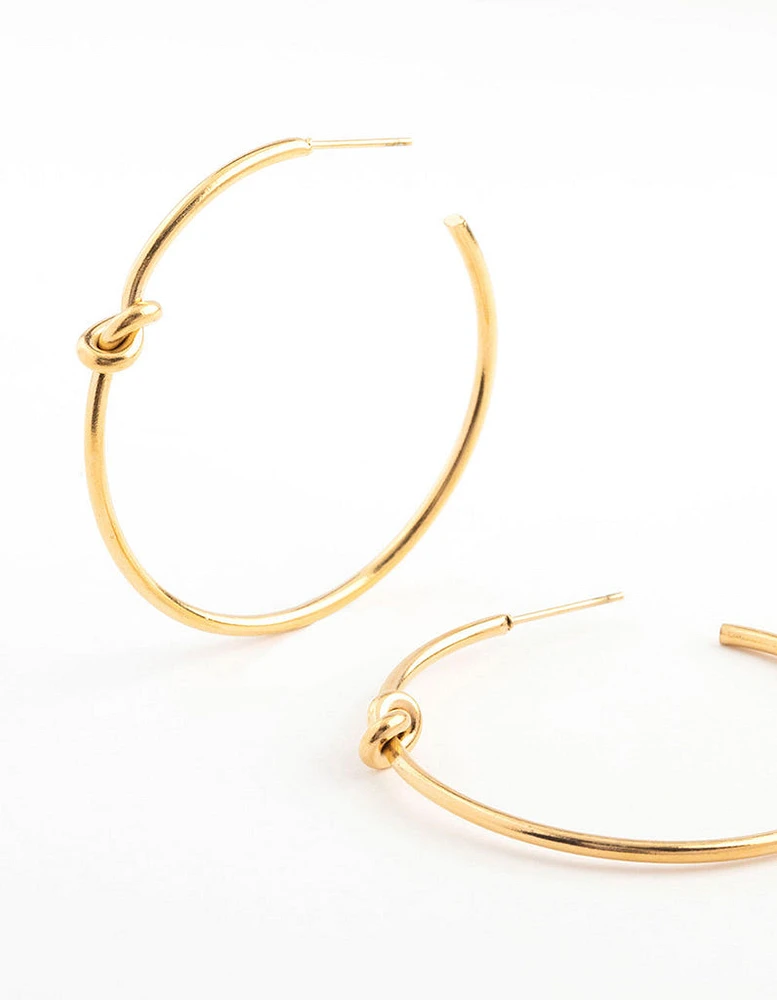 Gold Plated Stainless Steel Classic Knotted Hoop Earrings